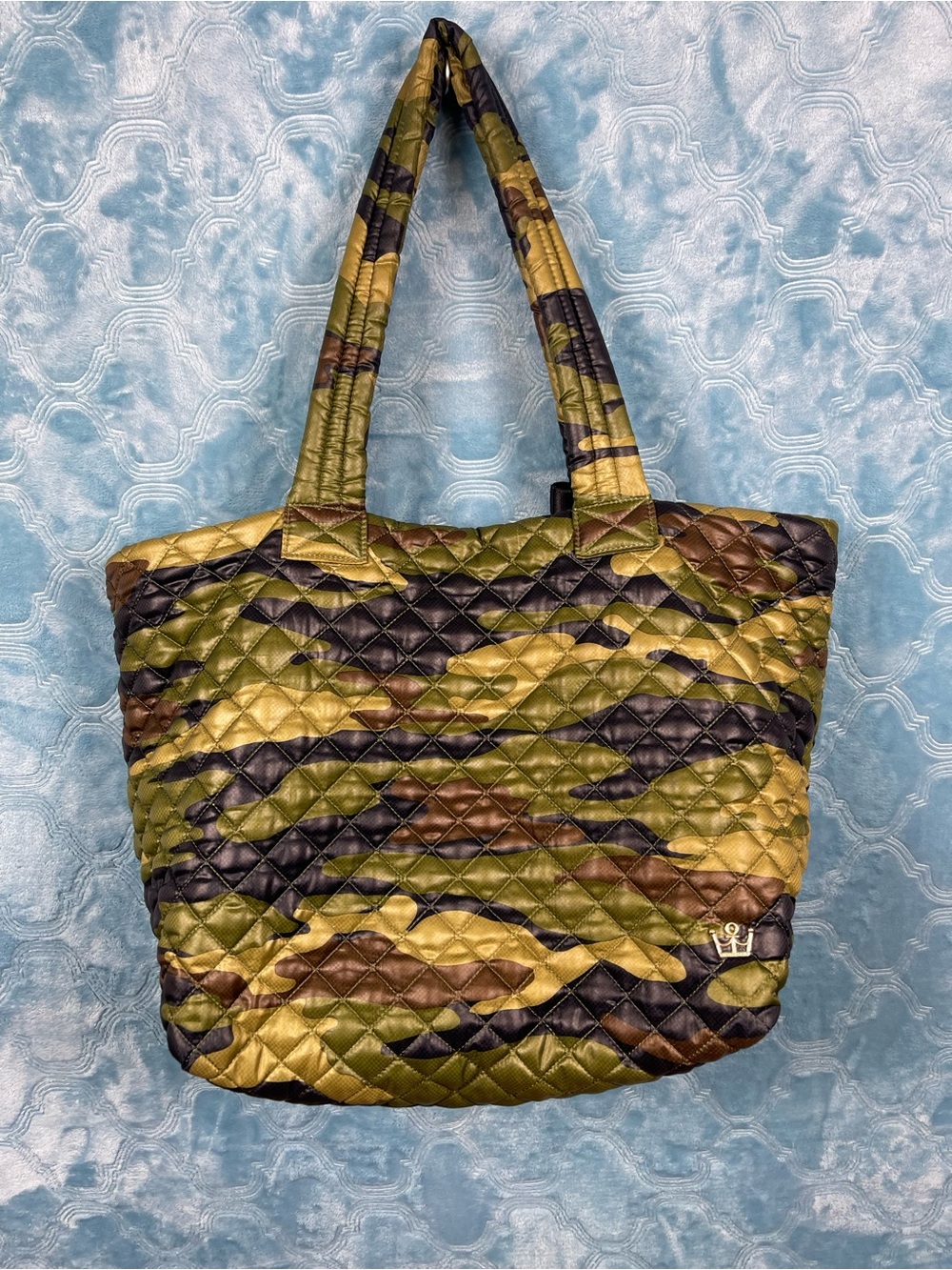 Oliver Thomas Quilted Camouflage Tote in Olive, Brown & Black